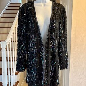 NWT Papell Boutique Evening Black Silk Beaded & Sequin Jacket Size M